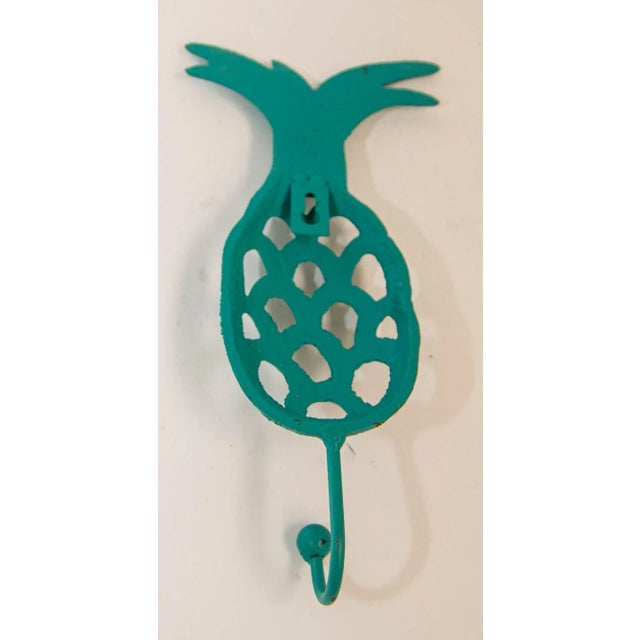 Yellow Vintage Cast Iron Tropical Yellow and Green Pineapple Coat Hook For Sale - Image 8 of 9