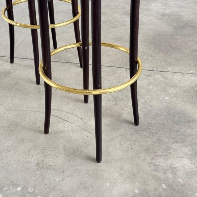 Thonet Art Deco Revival Bar Stools with Brass Footrest from Thonet, Vienna, 2002, Set of 3 For Sale - Image 4 of 14