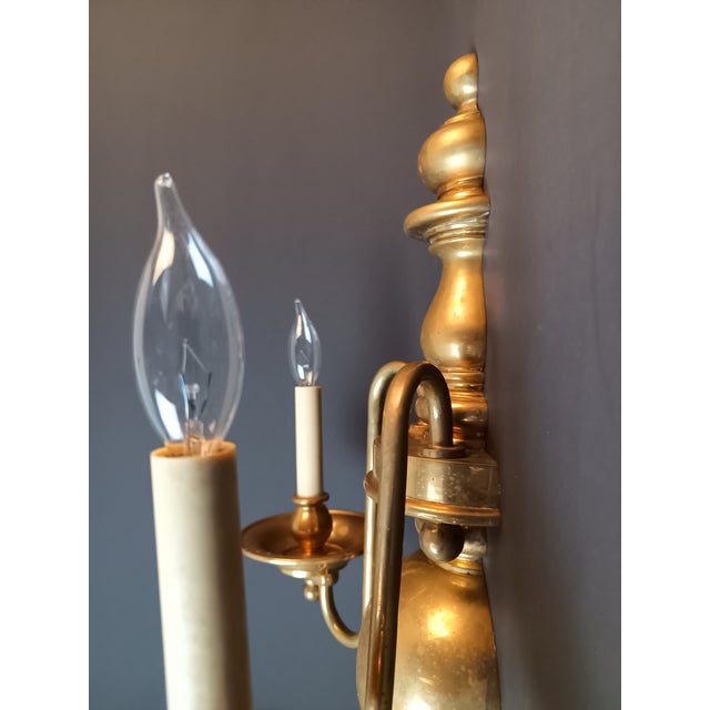 1980s Chapman Dutch Baroque-Style Two-Light Solid Brass Wall Sconce For Sale In Austin - Image 6 of 13
