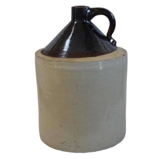 Antique Two-Tone Stoneware Whiskey Moonshine Jug With Handle For Sale - Image 4 of 6