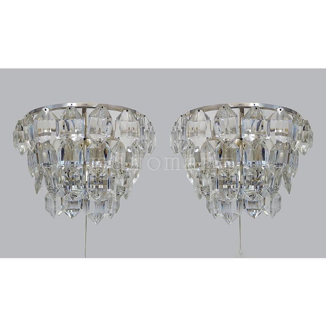 Mid-Century Modern Austrian Facetted Crystal and Silver Plated Wall Sconces from Bakalowits, 1960, Set of 2 For Sale - Image 3 of 13
