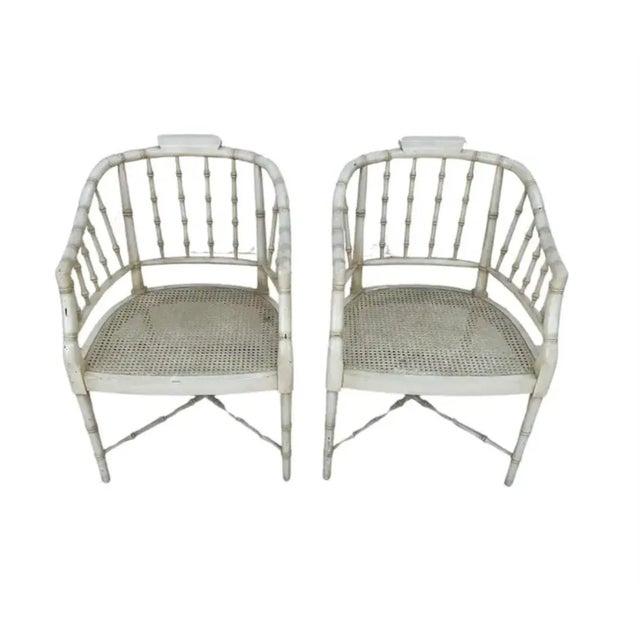 Early 20th Century A Pair of Regency Style Faux Bamboo and Cane Armchairs For Sale - Image 5 of 8