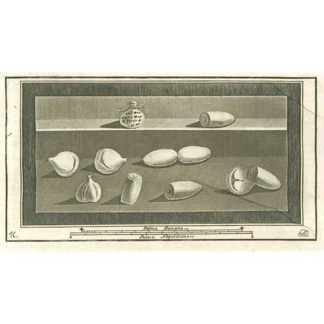 Still Life Pompeian Fresco from "Antiquities of Herculaneum" is an etching on paper realized in the 18th Century....