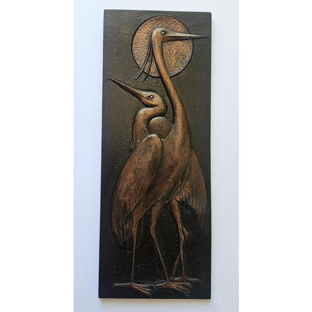 1960s Wall Wood Relief Sculpture of Herons, 1960s For Sale - Image 5 of 14