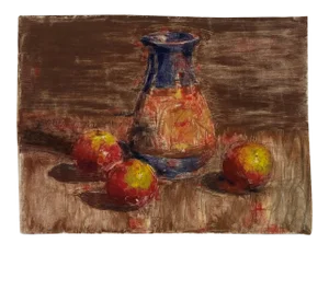 Vintage Abstract Vase & Fruit Still Life Offset Lithograph