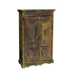 19th Century Rustic Dutch Colonial Polychrome Painted Teak Kitchen Cabinet For Sale