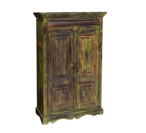 19th Century Rustic Dutch Colonial Polychrome Painted Teak Kitchen Cabinet