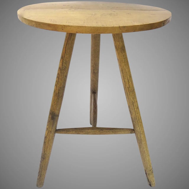 Gold English Oak and Sycamore Three Legged Pub Table For Sale - Image 8 of 8