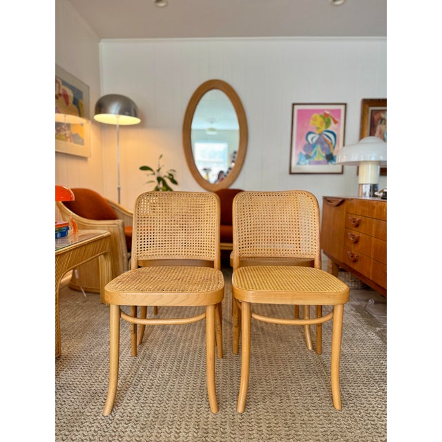 Thonet Set of Four Iconic Cane Bentwood Chairs Designed by Josef Hoffmann, Model No. 811, and Produced by Fmg, Circa 1960s. For Sale - Image 4 of 12