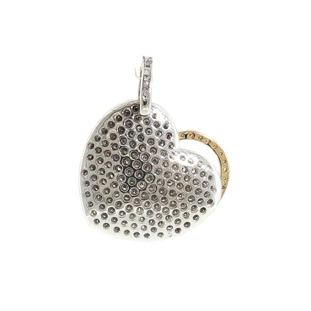 Contemporary Late 20th Century 14k Two Tone 150 Diamonds Weighing 1 Carat Pave Pendant For Sale - Image 3 of 4