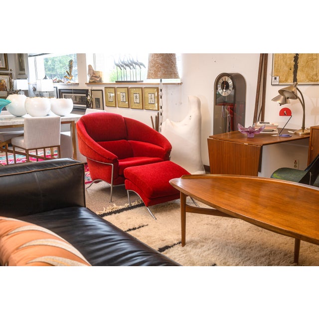 Vintage Milo Baughman Thayer Coggin Boldido Red Fabric Lounge Chair and Ottoman For Sale In Detroit - Image 6 of 12