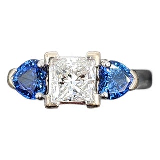 2.00 Ct Natural Diamond & Sapphire Ring Size 7 For Sale