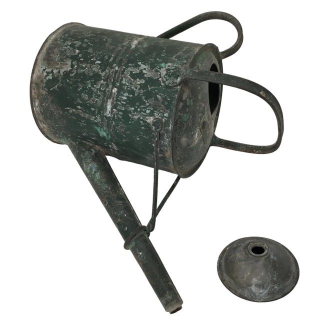 Large Early 1900s Antique Steel & Brass 1 Gallon Garden Watering Can - Sprinkler With Nice Original Green Paint For Sale - Image 11 of 13