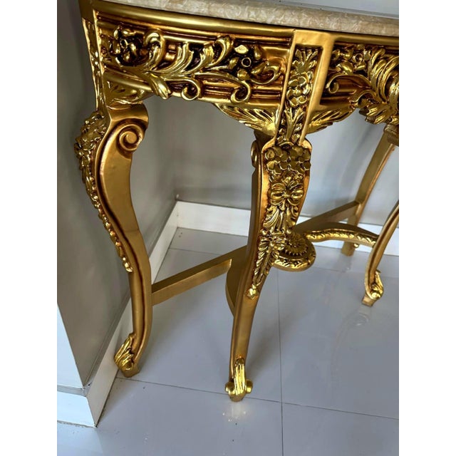 French French Style Console Table – Beige Marble Top For Sale - Image 3 of 9