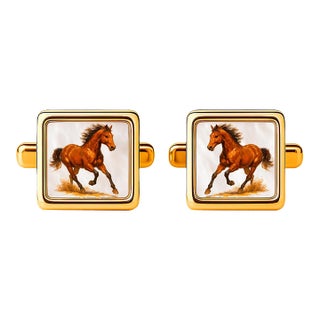 Mother of Pearl Cufflinks - Running Horse Cufflinks, A Pair For Sale