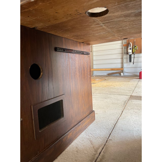 Mid-Century Modern Antique-Style Roll Top Desk | Solid Wood Dark Oak Brown Curved Tambour Front For Sale - Image 3 of 7