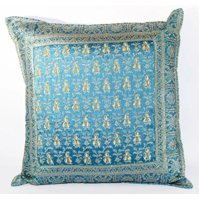 Vintage Throw decorative accent turquoise Mughal style pillow embroidered and embellished with sequins with Moorish...