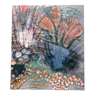 Hand-Painted Ceramic Art Wall Panel or Tile with Flower & Plant Motifs by Traute Lossau for Kupfermühle KMK Keramik, West Germany, 1960s For Sale