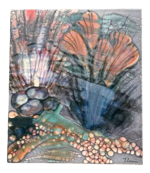 Hand-Painted Ceramic Art Wall Panel or Tile with Flower & Plant Motifs by Traute Lossau for Kupfermühle KMK Keramik, West Germany, 1960s
