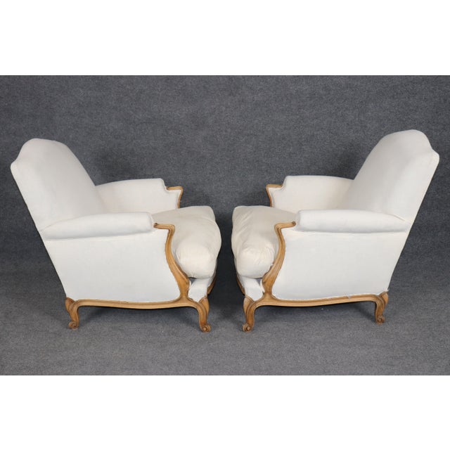 Early 20th Century Pair of French Louis XV Style Oversized Upholstered Bergere Chairs C. 1920's For Sale - Image 5 of 13