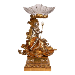 Monumental Silvered and Gilt-Bronze Glass Centerpiece of "Poseidon"