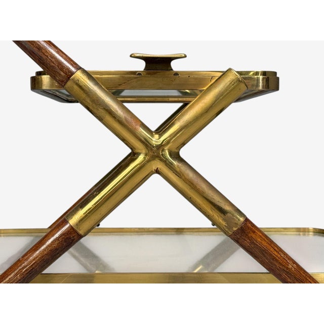 Italian Modern, Bar Cart, Teak, Brass, Glass, Italy, 1950s For Sale - Image 10 of 10