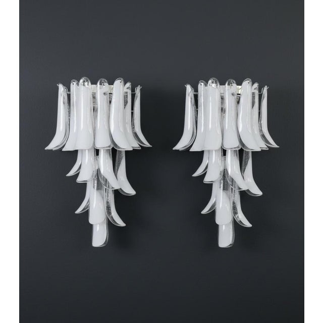 Vintage Italian Lattimo Murano Glass Petals Wall Lights, 1990, Set of 2 For Sale - Image 16 of 16