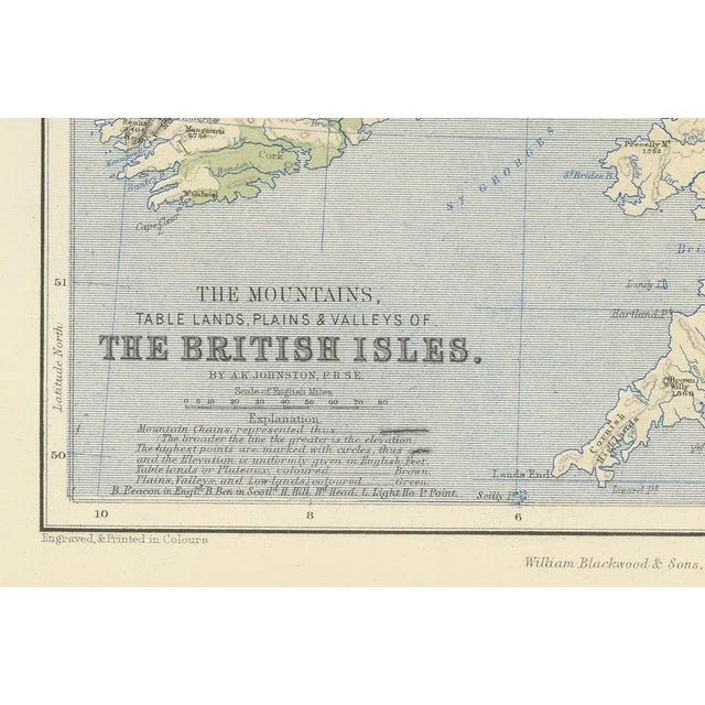 Geological Map of the British Isles by A.K. Johnston – Highlands & Valleys 1852 This antique topographic map titled "The...