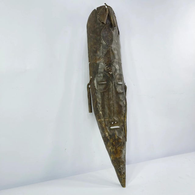 African Early 20th Century Marka/Bamana Embossed Metal Mask Mali For Sale - Image 3 of 6
