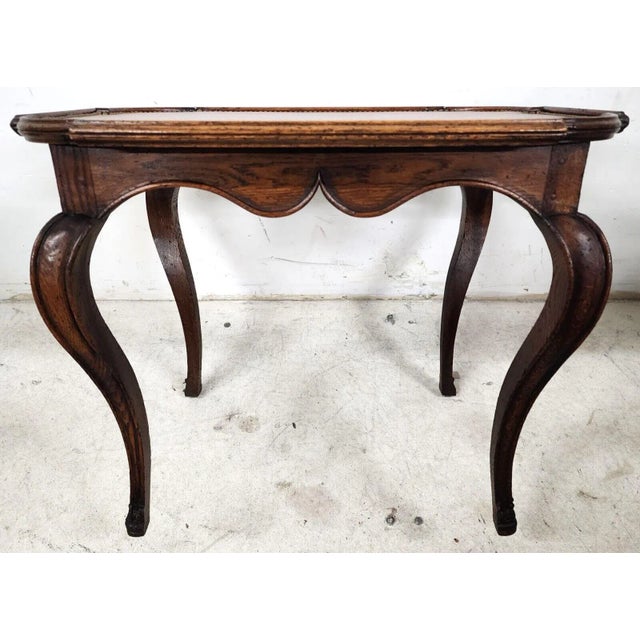 French Country French Side Table Leather Top Oak Antique For Sale - Image 3 of 12