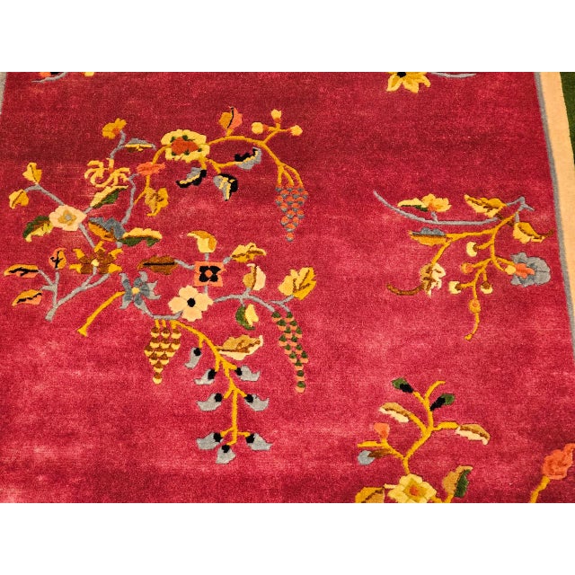 Early 20th Century Vintage Chinese Art Deco Area Rug, Handwoven Wool Pile, Floral Design, 4' x 6' For Sale - Image 5 of 18