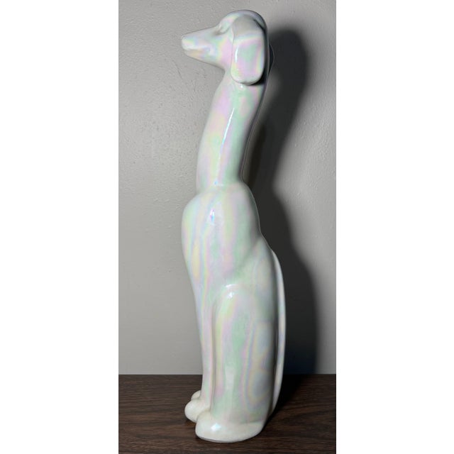 1950s Vintage 1950’s American Mid Century Modern Usa Pottery Iridescent White Crackle Glazed Ceramic Greyhound Dog Sculpture (#508) For Sale - Image 5 of 7