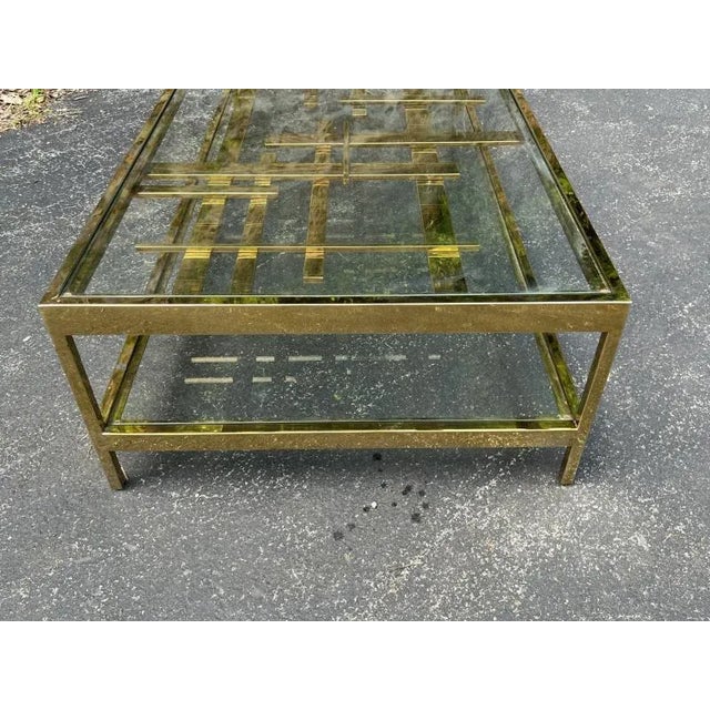 Rare Very Substantail Modernist Welded Strap, Rod And Bar Gold Plated Metal Design Rectangular Coffee Table with Two...