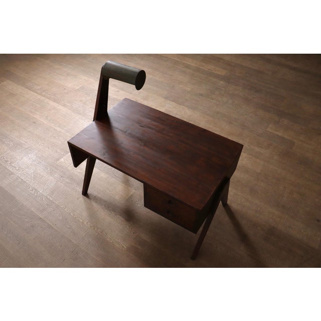 Mid-Century Modern Desk with Integrated Lamp by Pierre Jeanneret for Chandigarh, 1950s For Sale - Image 3 of 18
