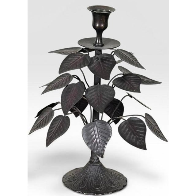 Late 20th Century Vintage Brutalist Hollywood Regency Metal Leaf Candlesticks - A Pair For Sale - Image 5 of 13