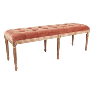 Louis Tufted Bench - Rose Velvet For Sale