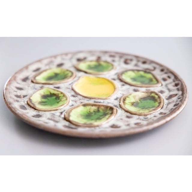Vintage French Green & Yellow Lemon Majolica Oyster Plate, After Vallauris For Sale - Image 4 of 6
