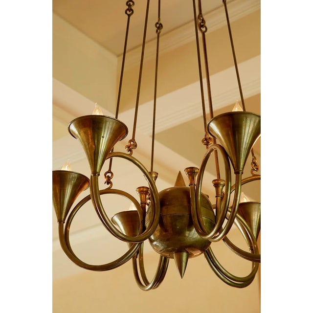 Phoenix Day French Horn Custom Solid Brass Chandelier For Sale - Image 4 of 11