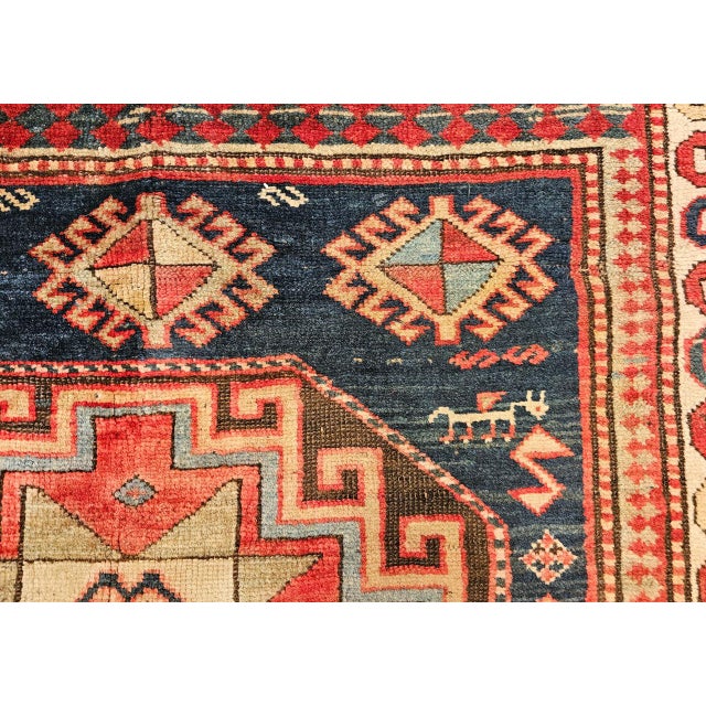Antique Caucasian Kazak Area Rug, Hand-Knotted Wool, Geometric Medallion Pattern, 5x5 For Sale - Image 14 of 18
