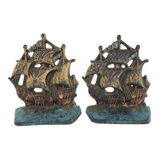 Antique Cast Iron Ship Bookends For Sale