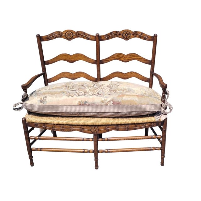 French Market Collection Country Rush Seat Bench For Sale - Image 17 of 17