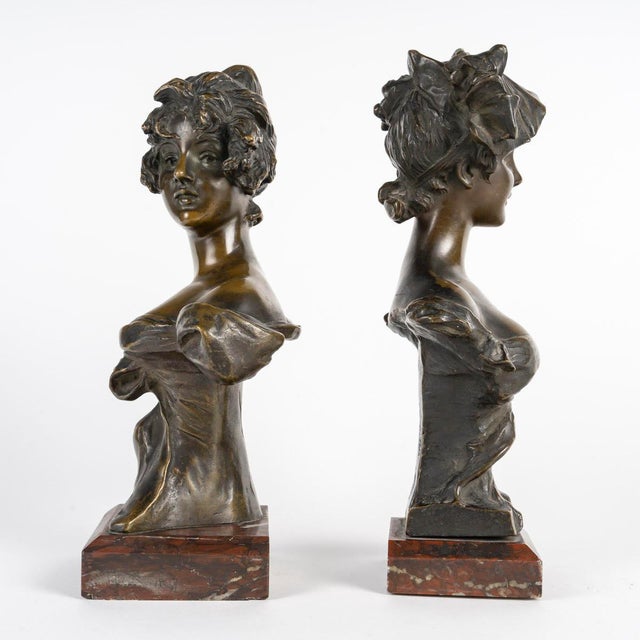 Art Nouveau Bronze Sculptures attributed to Van Der Straeten, 1900s, Set of 2 For Sale - Image 4 of 9