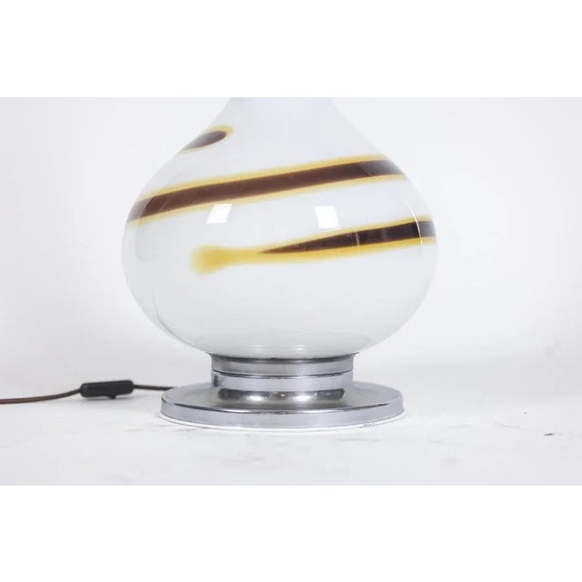 White Glass Lamp with Brown and Yellow Spiral Decor, 1970s For Sale - Image 4 of 8