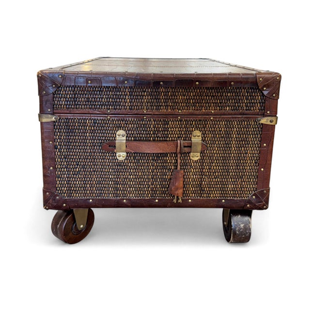 Baker Furniture Company Baker Milling Road Rattan & Leather Campaign Style Trunk Table For Sale - Image 4 of 11