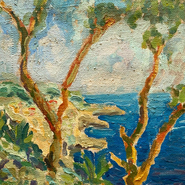 Vintage Mid Twentieth Century Postimpressionist " Stupiste, Komiza " Framed Original Adriatic Seascape Impasto Oil Painting For Sale - Image 15 of 18