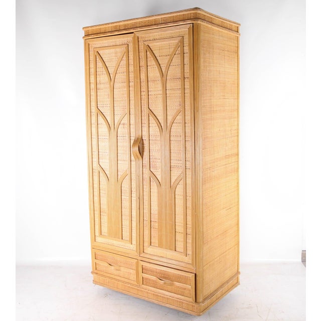 Wood Rattan and Raffia Wardrobe, 1970s For Sale - Image 7 of 15