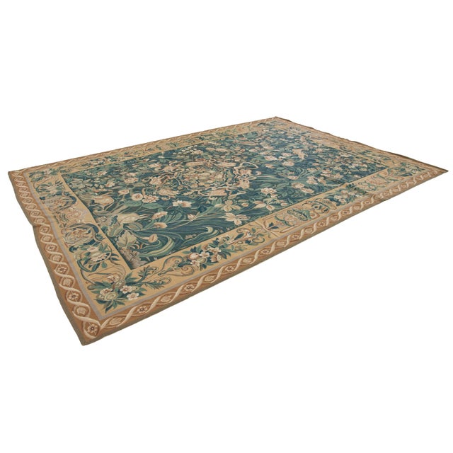 Vintage French Aubusson Handcrafted Wool Rug in Green With a Foliage Design For Sale - Image 11 of 11