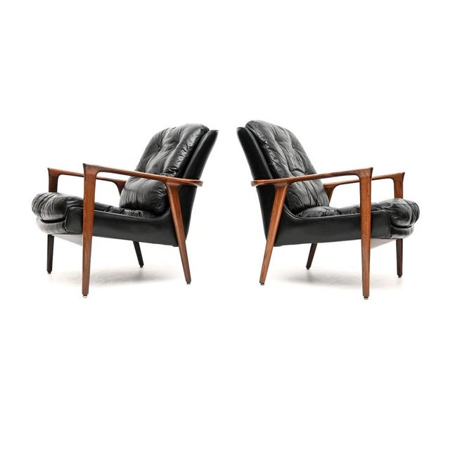 Vintage Swedish Armchairs in Leather by Inge Andersson from Brødere Andersen, 1960, Set of 2 For Sale - Image 4 of 11