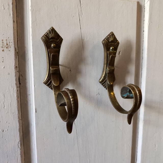 Gold Antique French Bronze Curtain Tiebacks with Architectural Detailing, 1890s, Set of 2 For Sale - Image 8 of 8