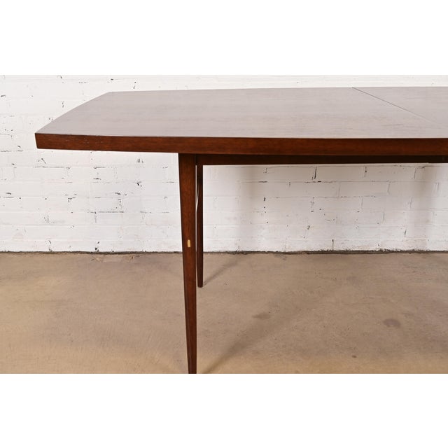 Paul McCobb for Directional Mid-Century Modern Walnut and Brass Extension Dining Table, Newly Refinished For Sale - Image 11 of 14